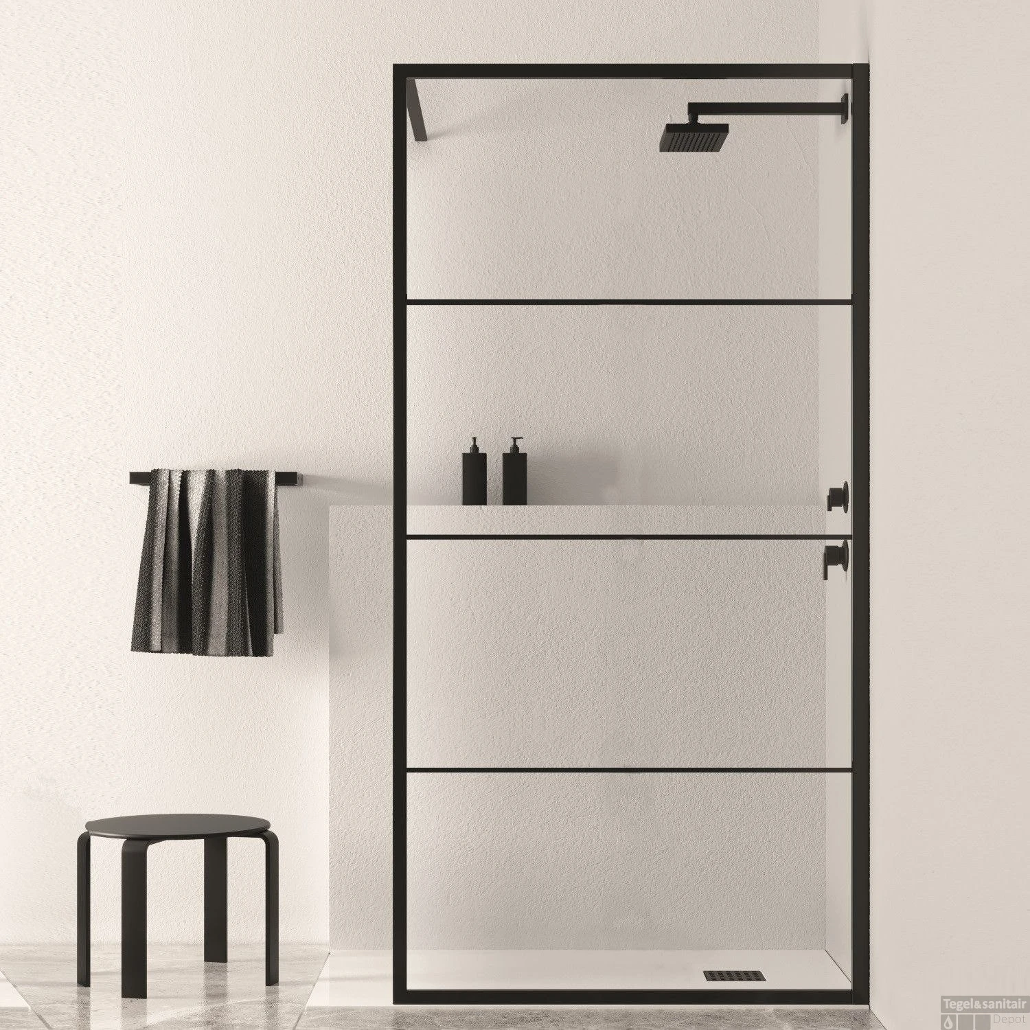 Inloopdouche BWS Black Line 60x200 Cm 8mm NANO Glas Mat Zwart Raster