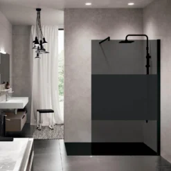 Inloopdouche Novellini Kuadra Met Donkere Middenband 90x200 Cm Mat Zwart Profiel