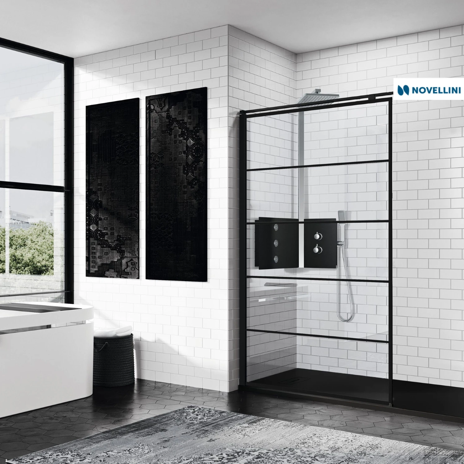 Inloopdouche Novellini Kuadra H Stripes 160x200 Cm Helder Glas Mat Zwart Profiel 1 Inloopdouche Novellini Kuadra H Stripes 160x200 Cm Helder Glas Mat Zwart Profiel