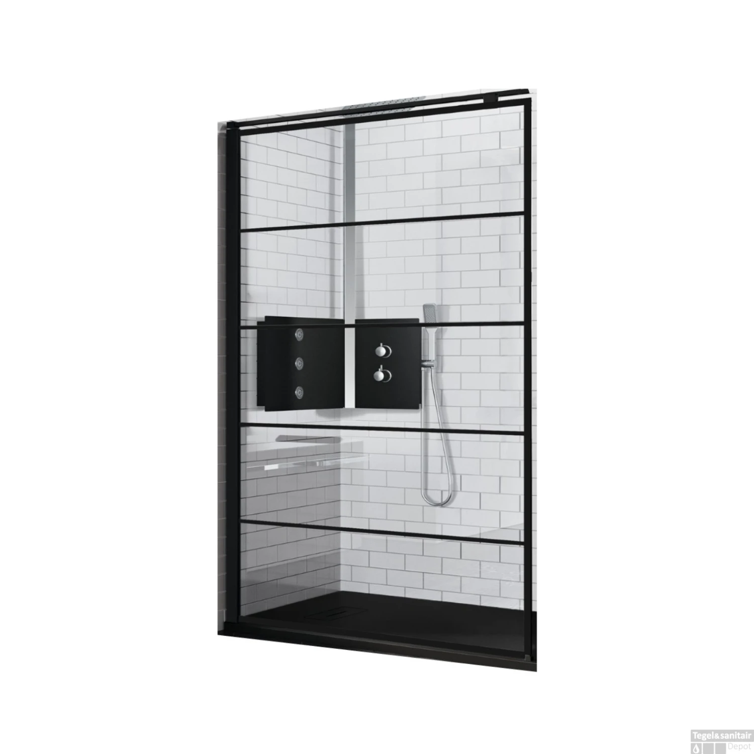 Inloopdouche Novellini Kuadra H Stripes 160x200 Cm Helder Glas Mat Zwart Profiel 3 Inloopdouche Novellini Kuadra H Stripes 160x200 Cm Helder Glas Mat Zwart Profiel - Afbeelding 3