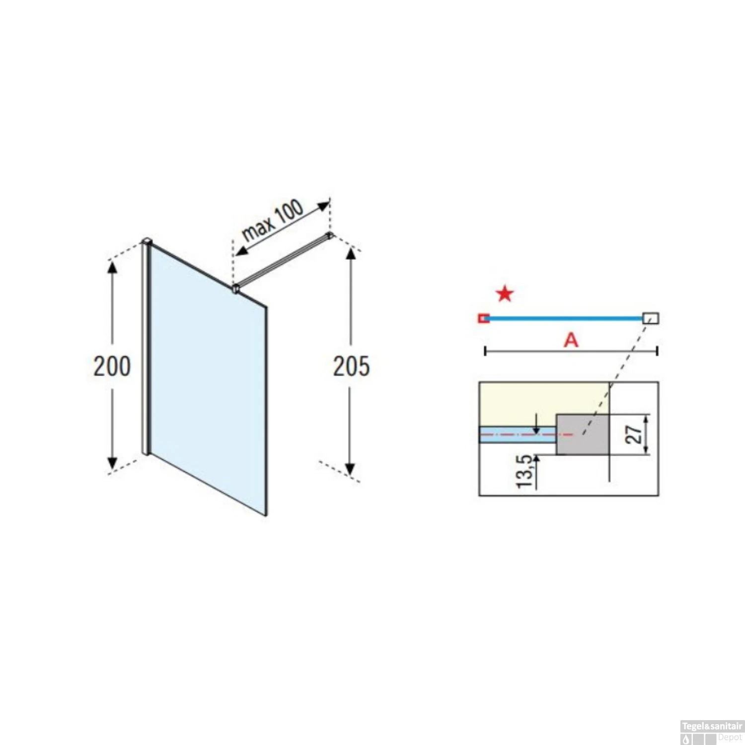 Inloopdouche Novellini Kuadra H Stripes 160x200 Cm Helder Glas Mat Zwart Profiel 2 Inloopdouche Novellini Kuadra H Stripes 160x200 Cm Helder Glas Mat Zwart Profiel - Afbeelding 2