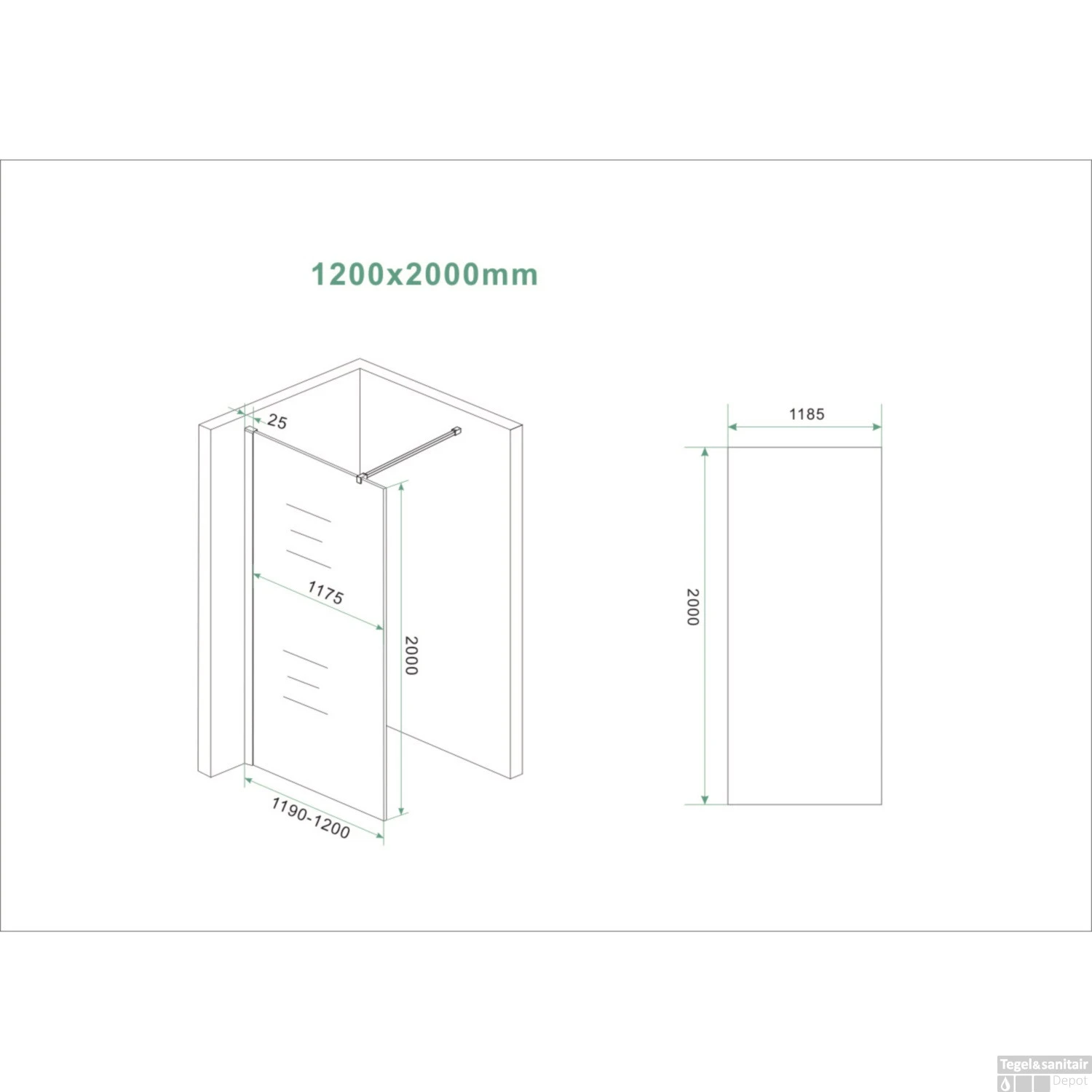 BWS Inloopdouche Pro Line Helder Glas 120x200 Geborsteld Messing Koper Profiel En Stang 8 BWS Inloopdouche Pro Line Helder Glas 120x200 Geborsteld Messing Koper Profiel En Stang - Afbeelding 8