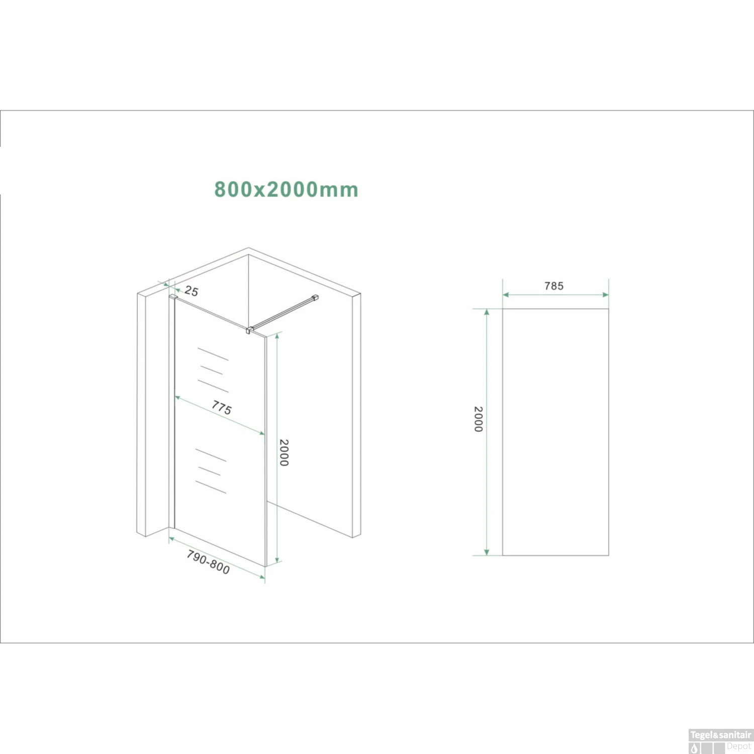 BWS Inloopdouche Pro Line Middenband 80x200 Geborsteld Messing Goud Profiel En Stang 7 BWS Inloopdouche Pro Line Middenband 80x200 Geborsteld Messing Goud Profiel En Stang - Afbeelding 7