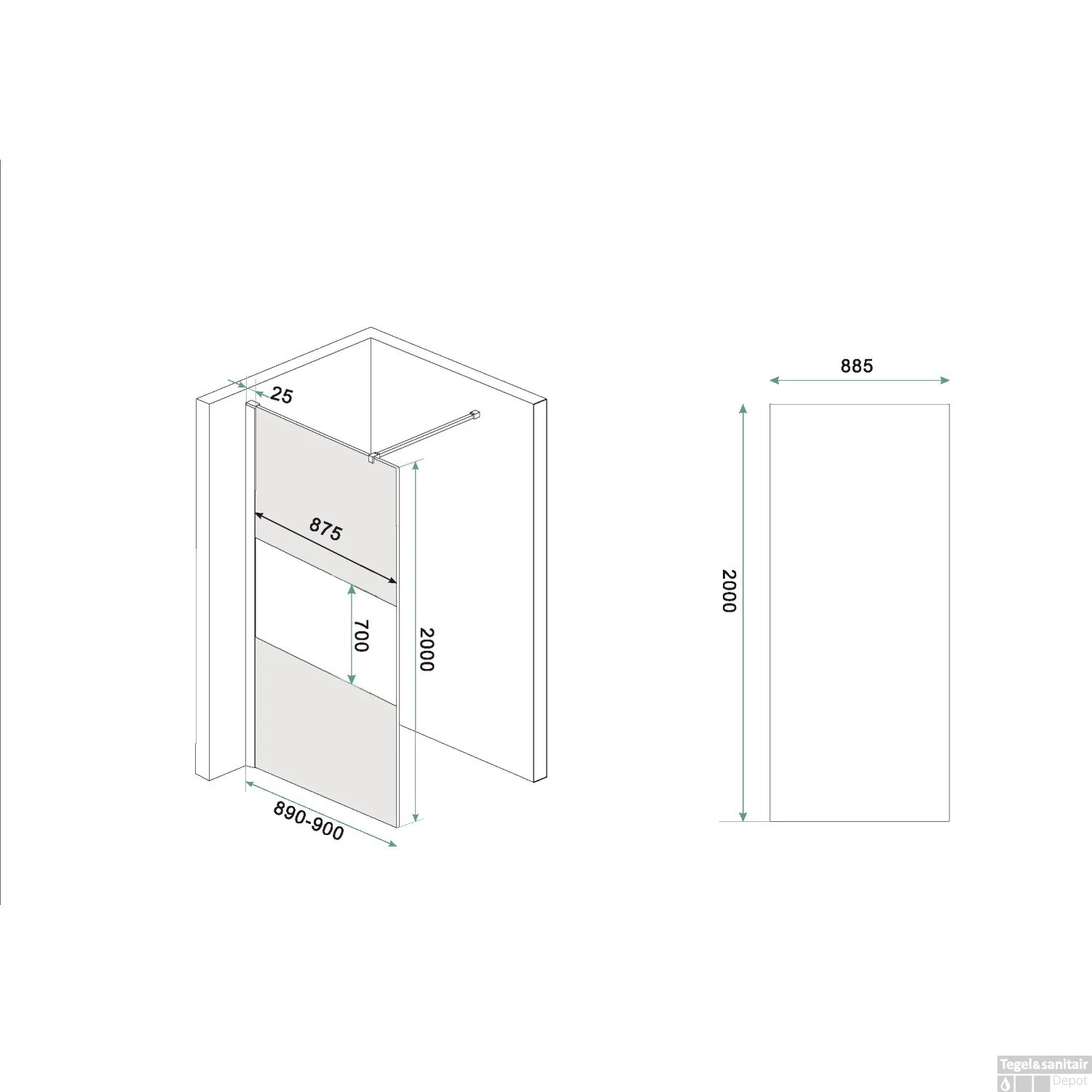 BWS Inloopdouche Pro Line Rookglas Met Middenband 90x200 8mm Nano Coating Geborsteld Messing Goud Profiel En Stang 6 BWS Inloopdouche Pro Line Rookglas Met Middenband 90x200 8mm Nano Coating Geborsteld Messing Goud Profiel En Stang - Afbeelding 6