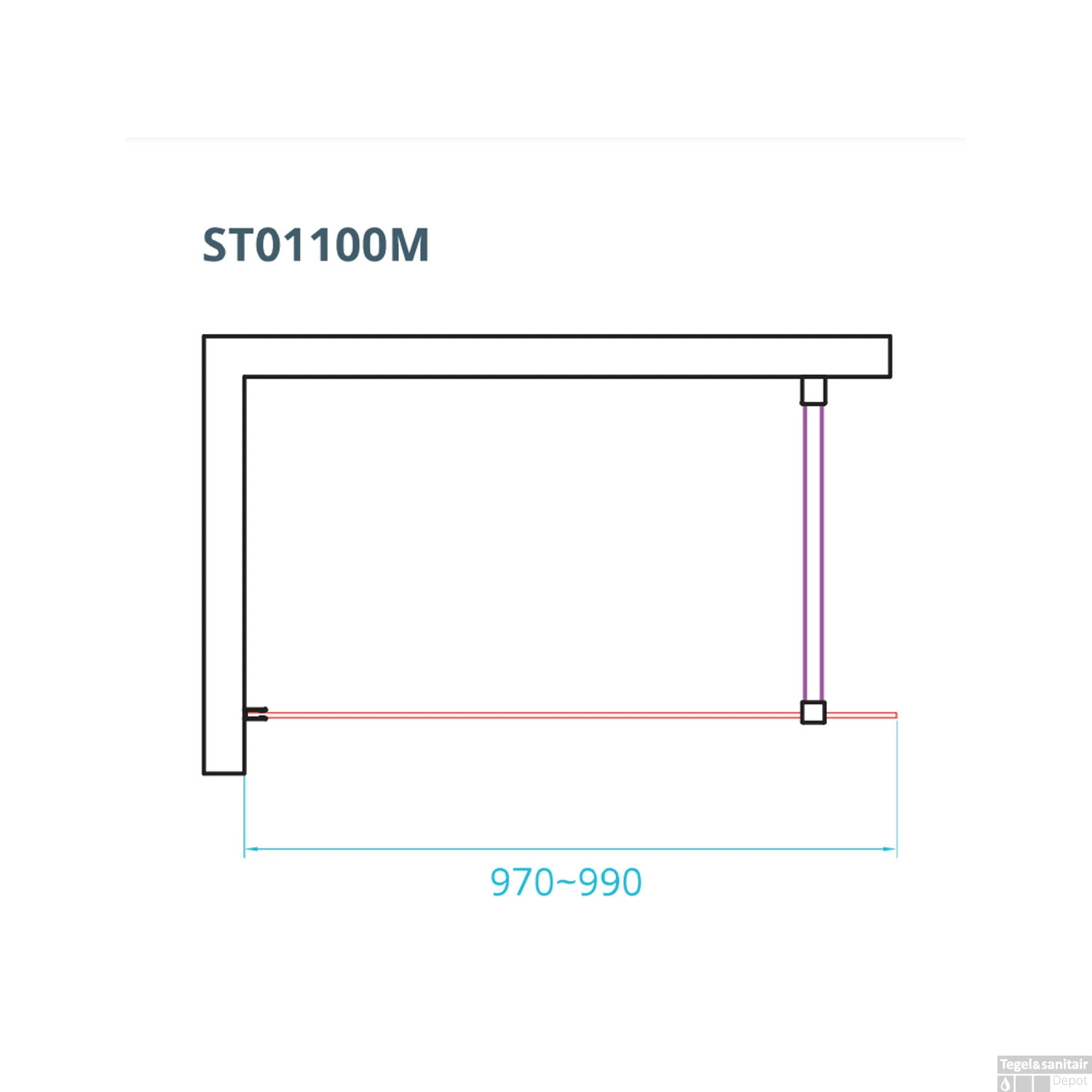 Inloopdouche Van Rijn ST01 Met Stabilisatiestang 100x200 Cm Rookglas 8 Mm Chroom - Afbeelding 2
