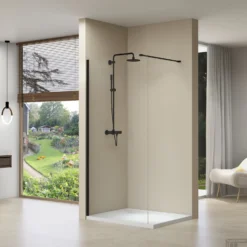 Inloopdouche Van Rijn ST01 Met Stabilisatiestang 110x200 Cm Helder Glas 8 Mm Mat Zwart