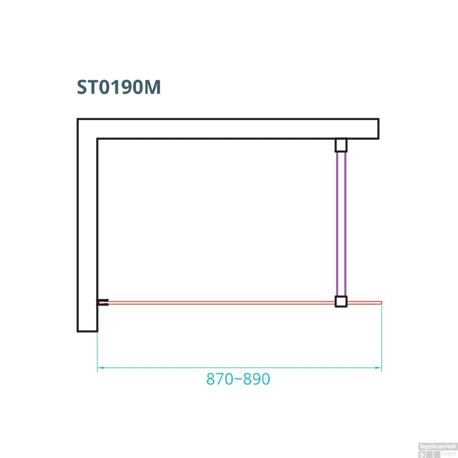 Inloopdouche Van Rijn ST01 Met Stabilisatiestang 90x200 Cm Helder Glas 8 Mm Chroom - Afbeelding 2