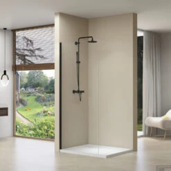 Inloopdouche Van Rijn ST01 Zonder Stabilisatiestang 50x200 Cm Helder Glas 8 Mm Mat Zwart