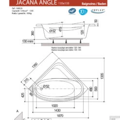 Hoekbad Allibert Jacana 135x135 Cm -Baden Luxe Verkoop jacana angle 135x135 tech 1