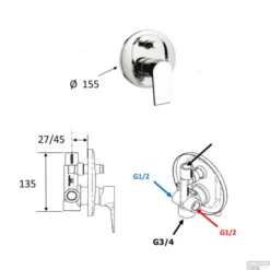 Douchekraan Inbouw Sapho KAI Mengkraan Afbouwdeel 2-weg Chroom (incl. Inbouwdeel) -Baden Luxe Verkoop ka42 douchekraan inbouw sapho kai mengkraan afbouwdeel 2 weg chroom incl. inbouwdeel 2