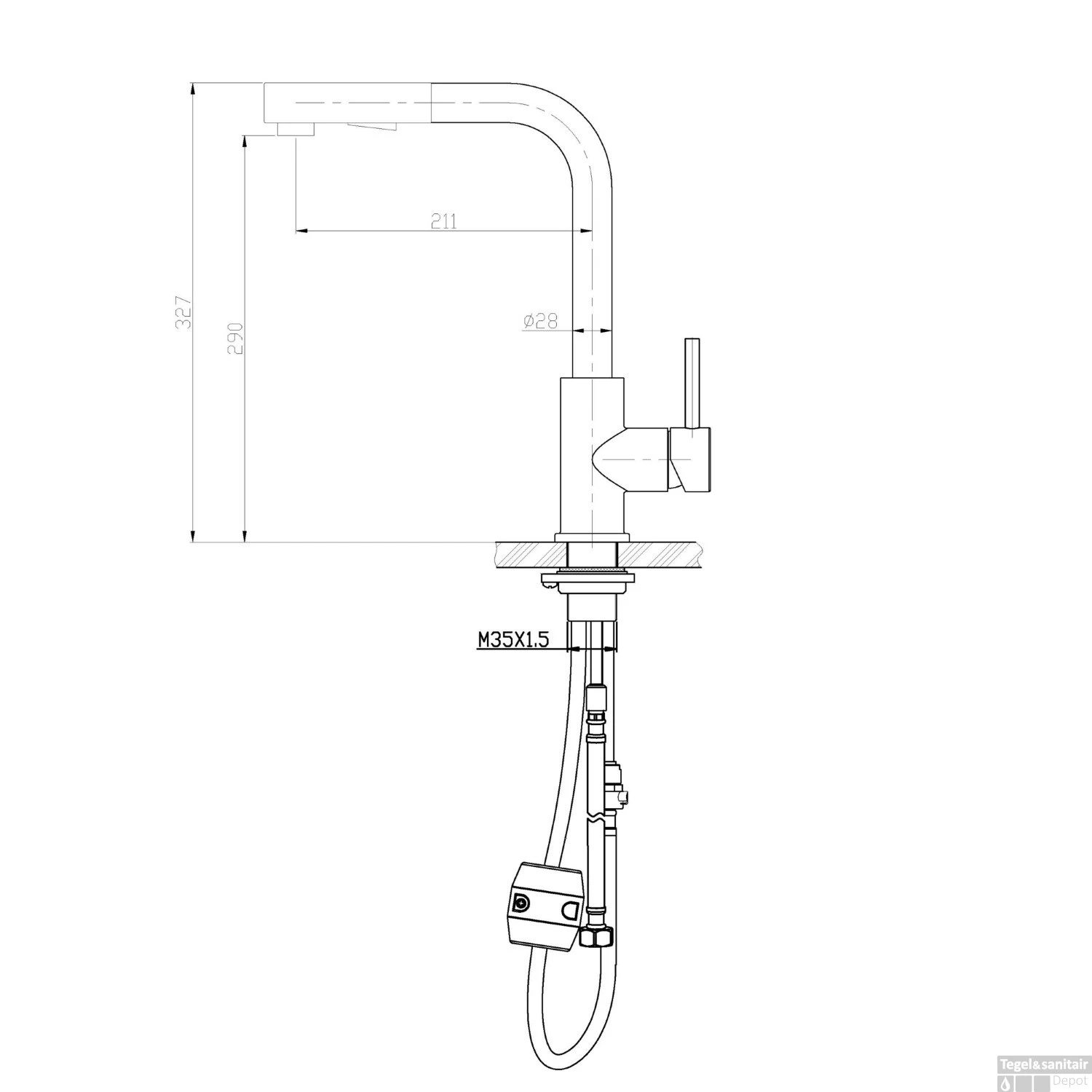 Keukenkraan Boss & Wessing Nine Inclusief Uittrekbare Handdouche RVS 2 Keukenkraan Boss & Wessing Nine Inclusief Uittrekbare Handdouche RVS - Afbeelding 2