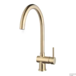 Keukenkraan BWS Mengkraan Hoog Gebogen Uitloop Geborsteld Messing Goud