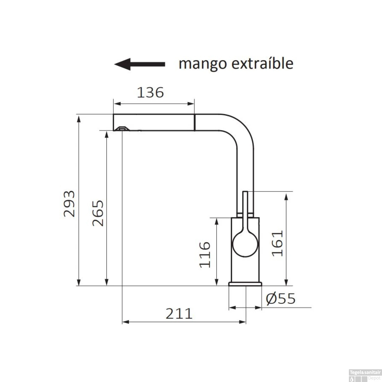 Keukenkraan GRB Kitchen 29,3 Cm Met Uittrekbare Handdouche Messing Chroom - Afbeelding 2