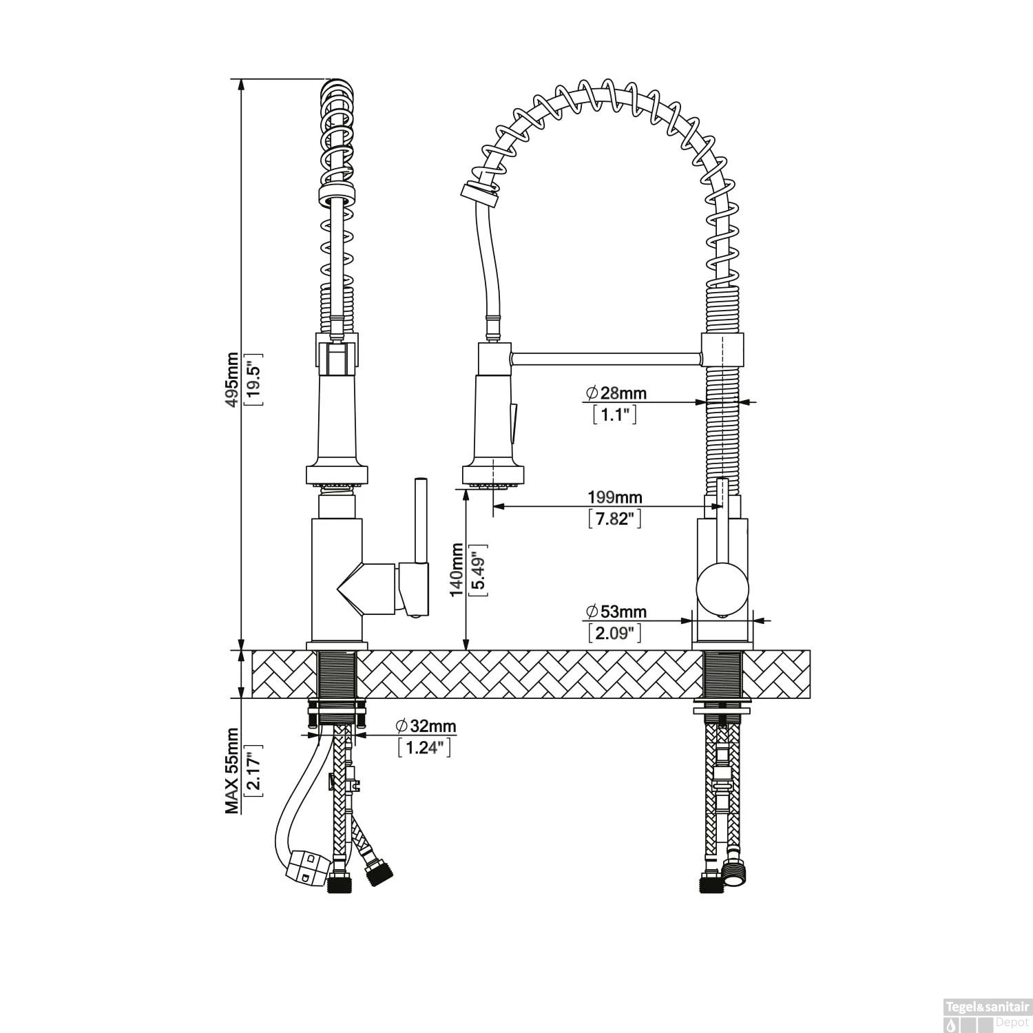 Keukenmengkraan Boss & Wessing Colorato 49.5 Cm Flexibele Uitloop Chroom 2 Keukenmengkraan Boss & Wessing Colorato 49.5 Cm Flexibele Uitloop Chroom - Afbeelding 2