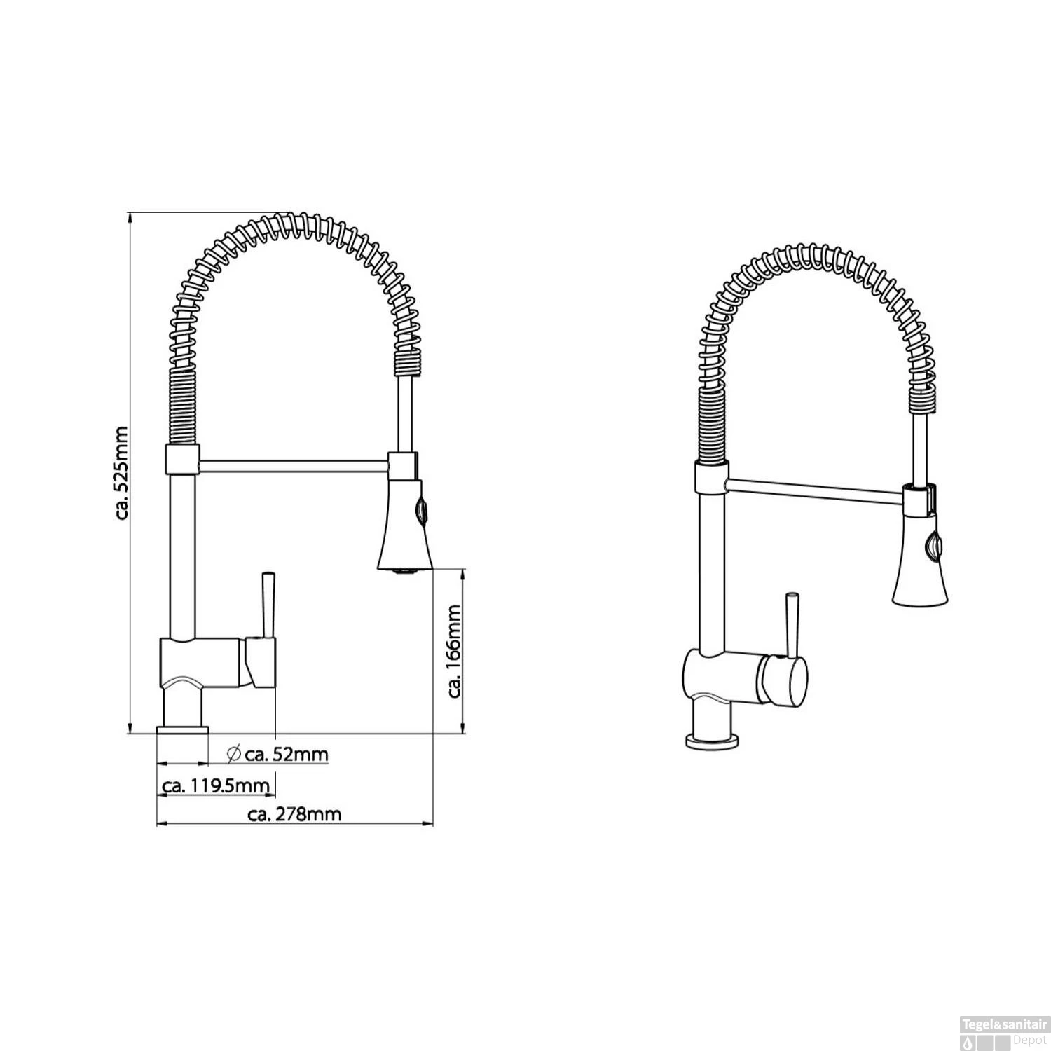 Keukenmengkraan Schutte Cornwall Lage Druk En Draaibare Uitloop Met Spiraalveer Chroom - Afbeelding 2