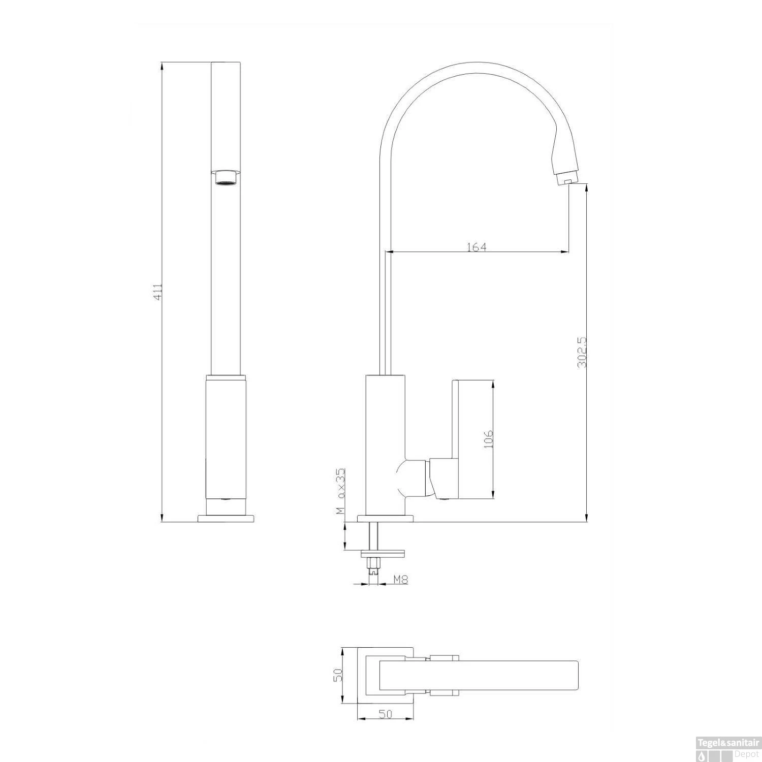 Keukenmengkraan Schutte Tokyo Hoge Draaibare Uitloop Chroom 2 Keukenmengkraan Schutte Tokyo Hoge Draaibare Uitloop Chroom - Afbeelding 2