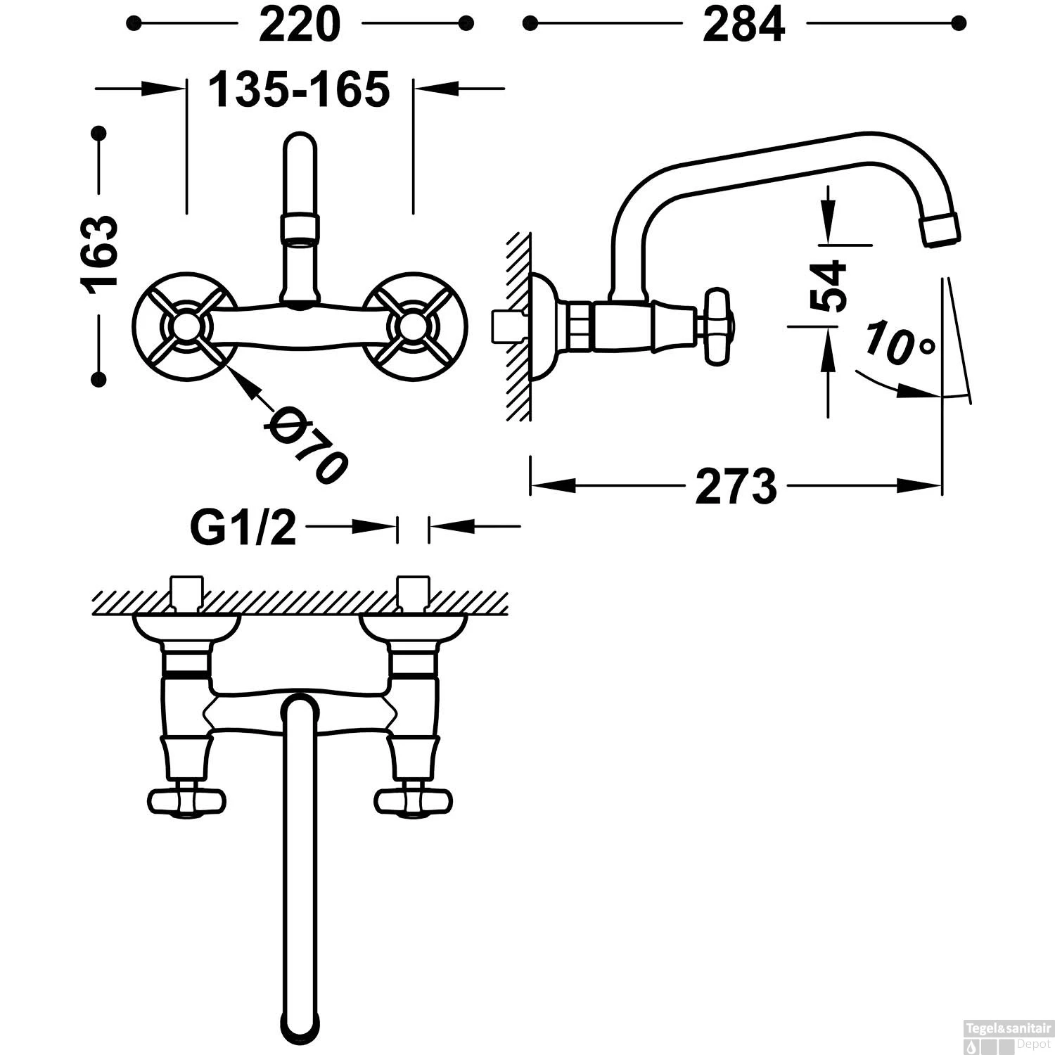 Keukenmengkraan Tres Cocina Inbouw Kruisgreep RVS 2 Keukenmengkraan Tres Cocina Inbouw Kruisgreep RVS - Afbeelding 2