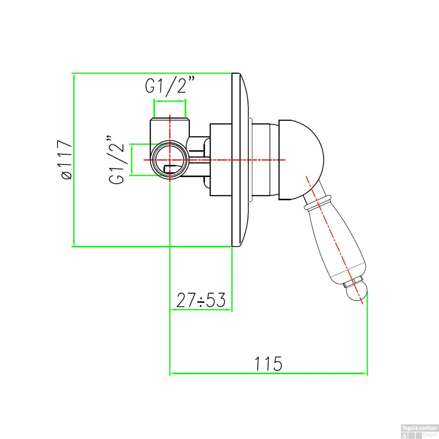 Douchekraan Inbouw Sapho Kirké Mengkraan Retro Afbouwdeel 1-weg Brons (incl. Inbouwdeel) - Afbeelding 3