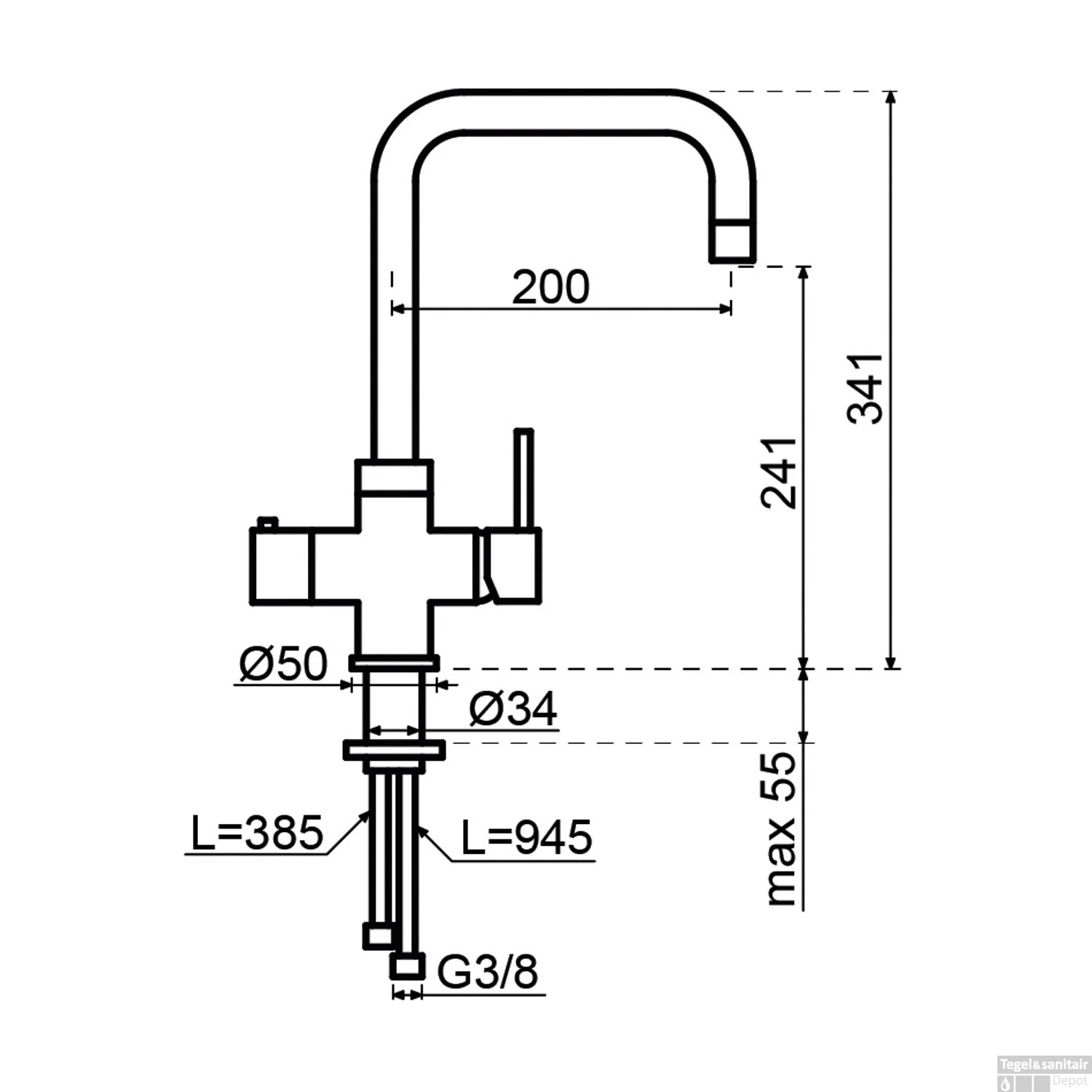 Kokendwaterkraan Selsiuz Haaks Chroom Inclusief Single Boiler 8 Kokendwaterkraan Selsiuz Haaks Chroom Inclusief Single Boiler - Afbeelding 8