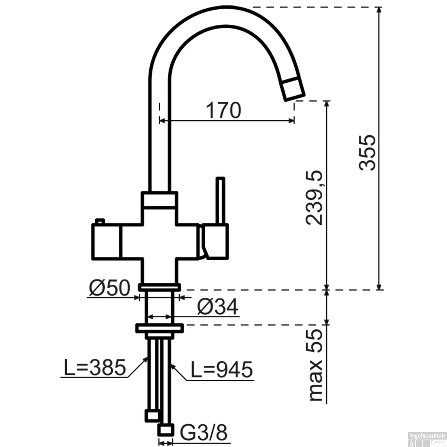 Kokendwaterkraan Selsiuz Rond Chroom Inclusief Single Boiler 9 Kokendwaterkraan Selsiuz Rond Chroom Inclusief Single Boiler - Afbeelding 9