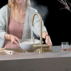 Kokendwaterkraan Selsiuz Steel Rond Gold Inclusief Single Boiler -Baden Luxe Verkoop kokendwaterkraan selsiuz steel round inclusief boiler goud sfeer 4