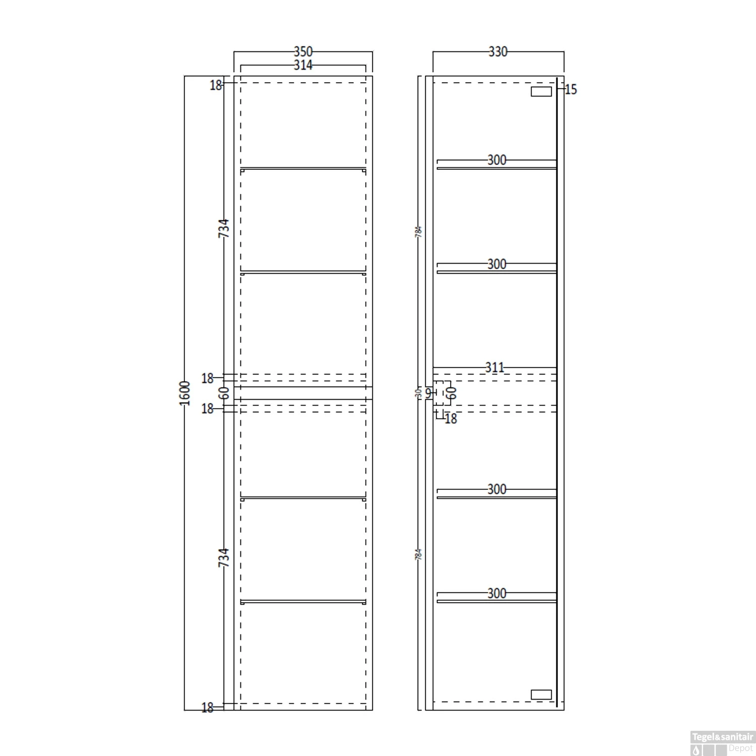 Kolomkast Boss & Wessing Paris 2 Deuren 160x35x35 Cm Canyon Oak - Afbeelding 2