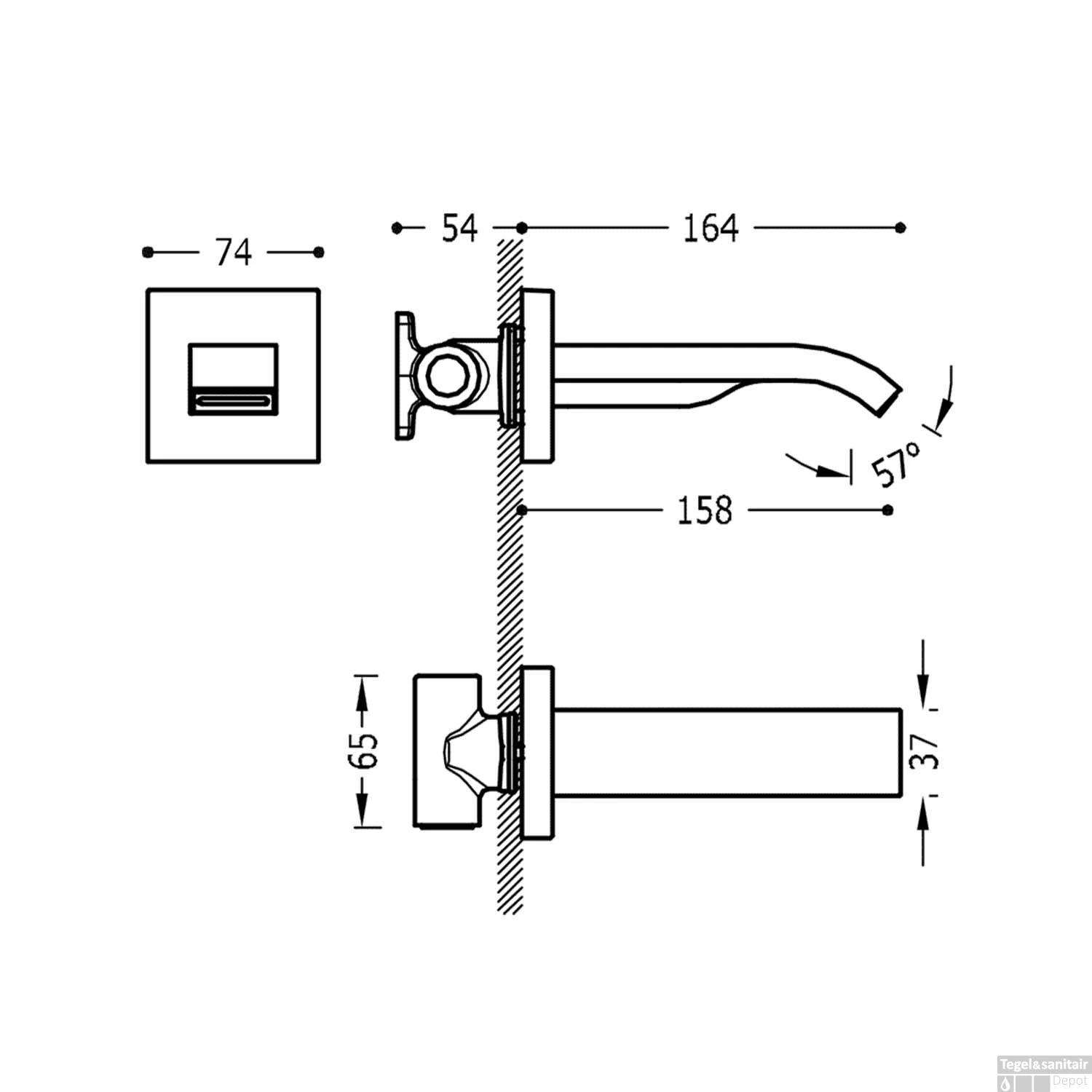 Kraanhals Tres Complementos Inbouw Uitloop 16.4 Waterval Mat Zwart 2 Kraanhals Tres Complementos Inbouw Uitloop 16.4 Waterval Mat Zwart - Afbeelding 2