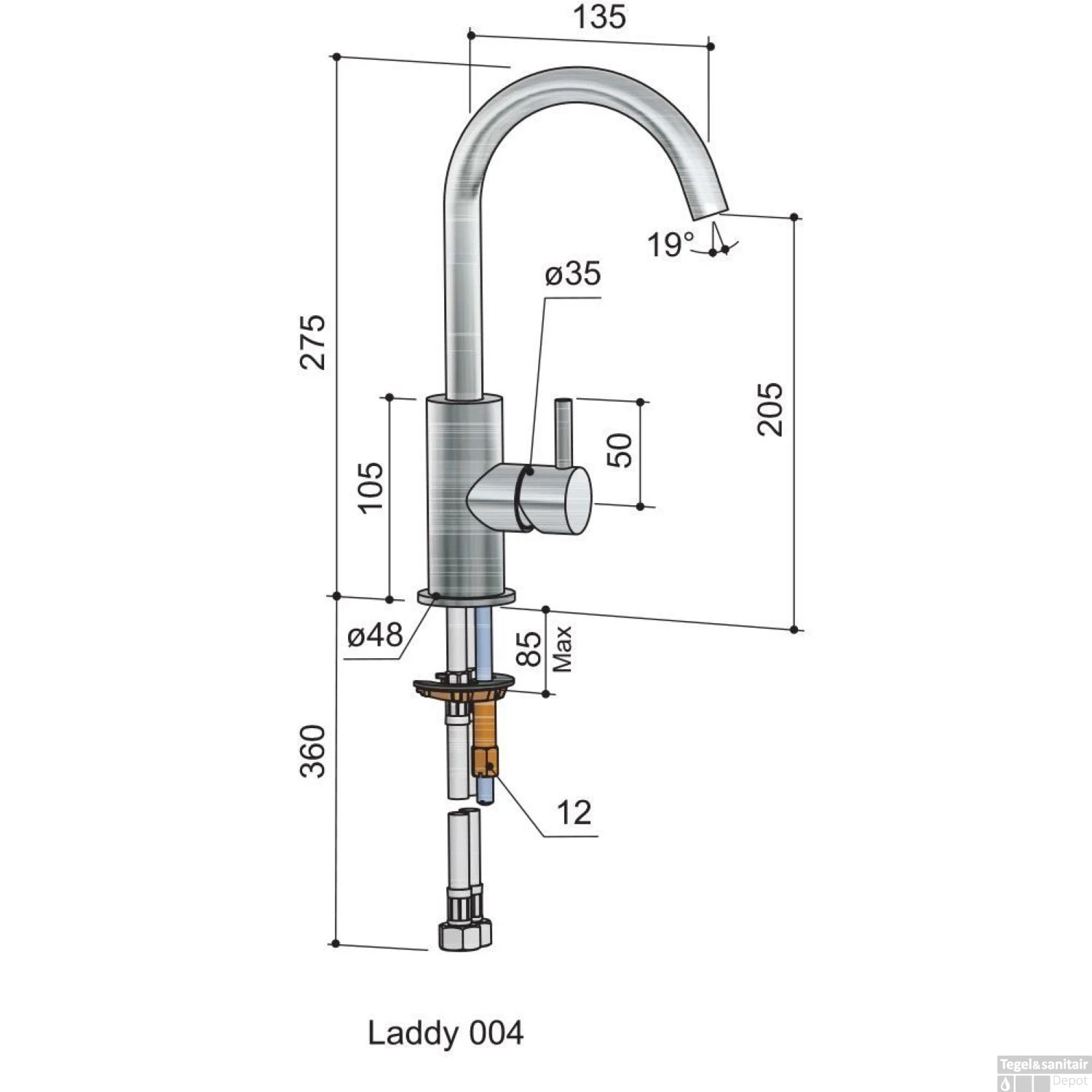 Wastafelmengkraan Hotbath Laddy Opbouw Met Draaibare Uitloop Geborsteld Nikkel 4 Wastafelmengkraan Hotbath Laddy Opbouw Met Draaibare Uitloop Geborsteld Nikkel - Afbeelding 4
