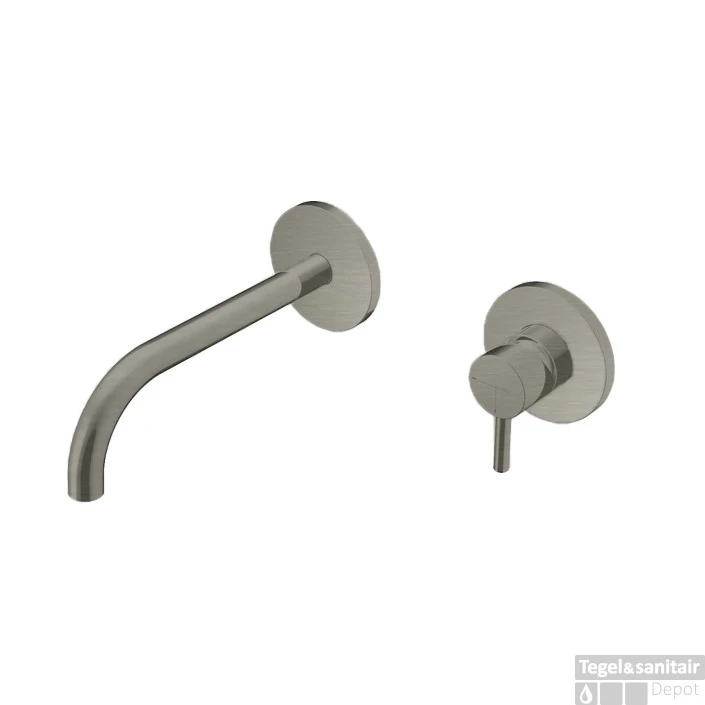 Wastafelmengkraan Hotbath Laddy Inbouw Met Achterplaat 3+3 Systeem Geborsteld Nikkel