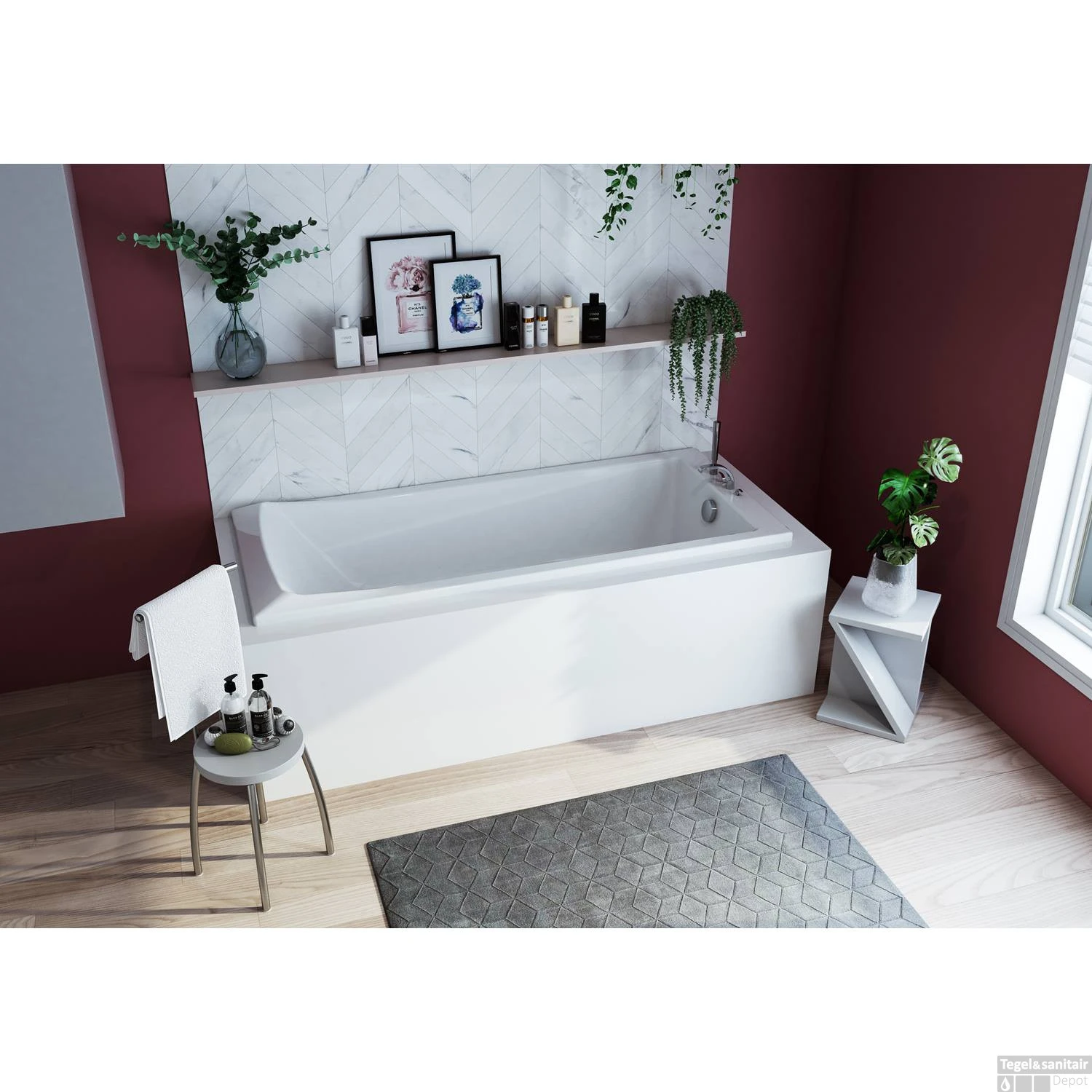 Ligbad Allibert Aero Rechthoekig Bad 180x80x52 Cm Incl. Afvoerdeksel En Poten - Afbeelding 3