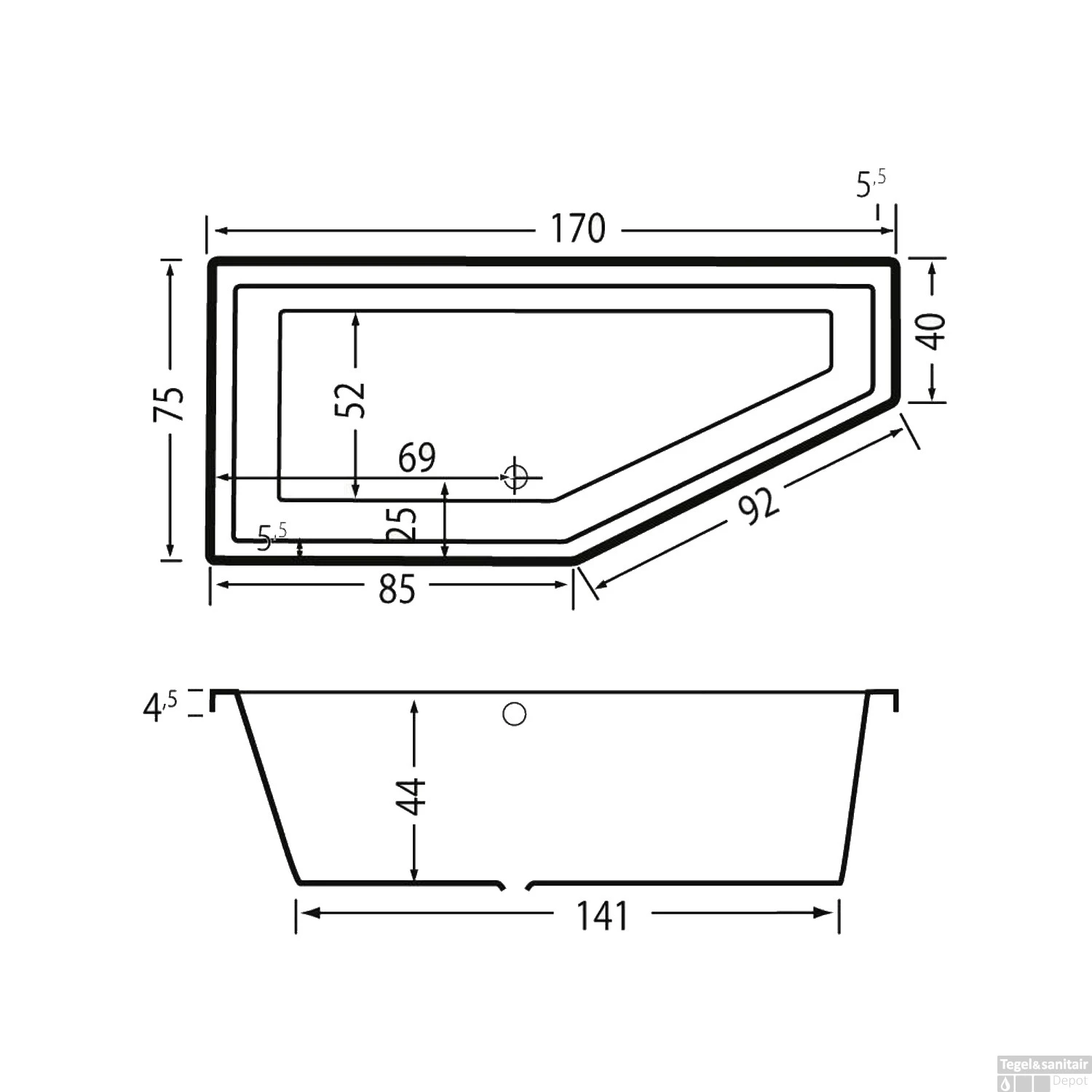 Ligbad Beterbad Xenz Society Compact Links 170x75x44 Cm Pergamon 2 Ligbad Beterbad Xenz Society Compact Links 170x75x44 Cm Pergamon - Afbeelding 2