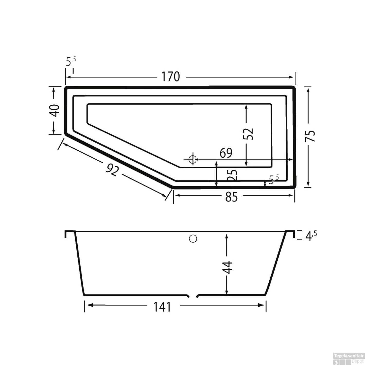Ligbad Beterbad Xenz Society Compact Rechts 170x75x44 Cm Wit 2 Ligbad Beterbad Xenz Society Compact Rechts 170x75x44 Cm Wit - Afbeelding 2