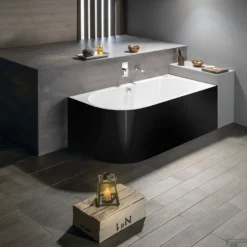 Ligbad Polysan Viva 170x75x60 Cm Asymmetrisch Rechts Zwart / Wit