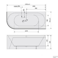 Ligbad Polysan Viva 170x75x60 Cm Asymmetrisch Rechts Zwart / Wit -Baden Luxe Verkoop ligbad polysan viva 170x75x60 cm asymmetrisch rechts zwart wit sph78119mb tech