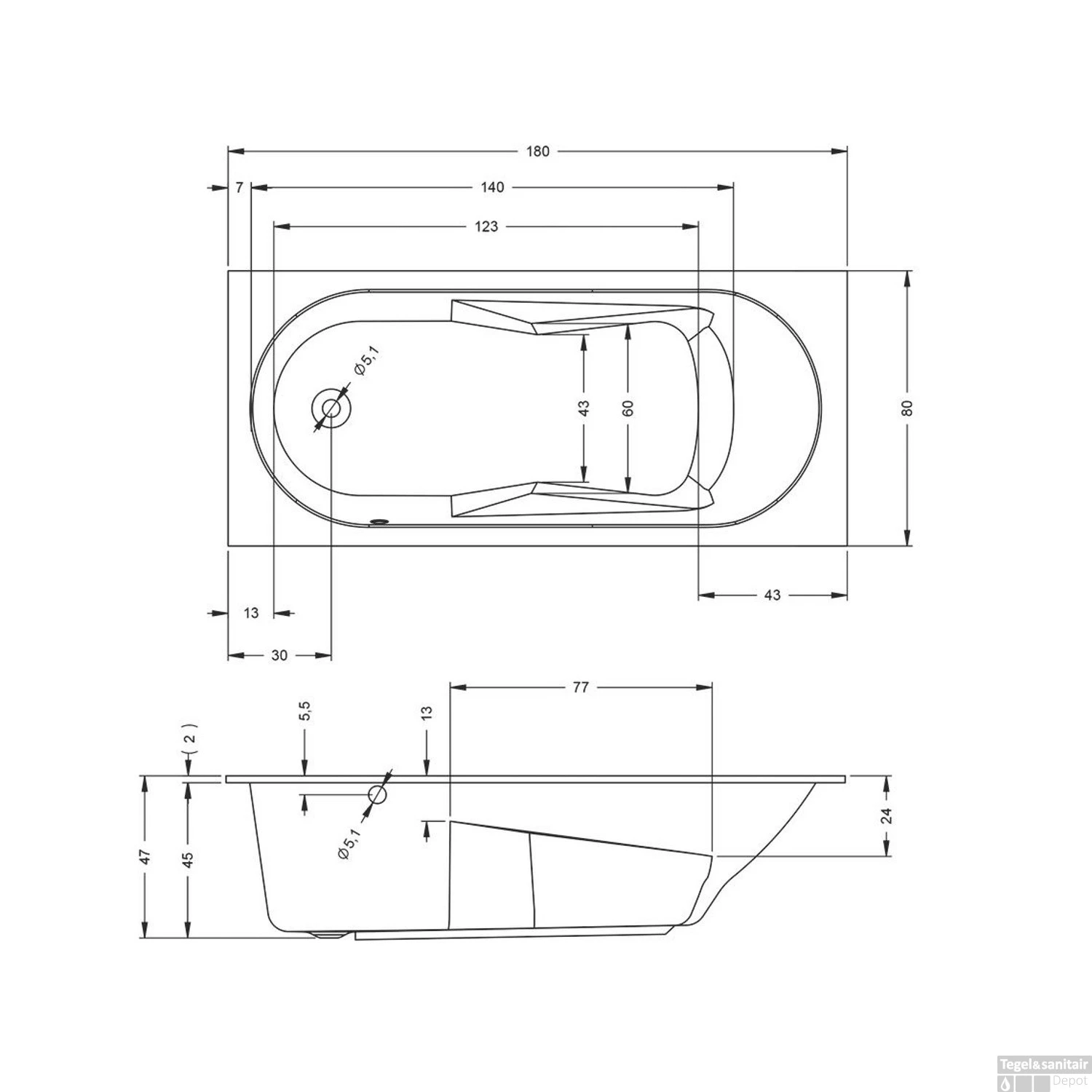 Ligbad Riho Lazy 180x80 Cm Bedieningsknop Links Wit Glanzend - Afbeelding 3