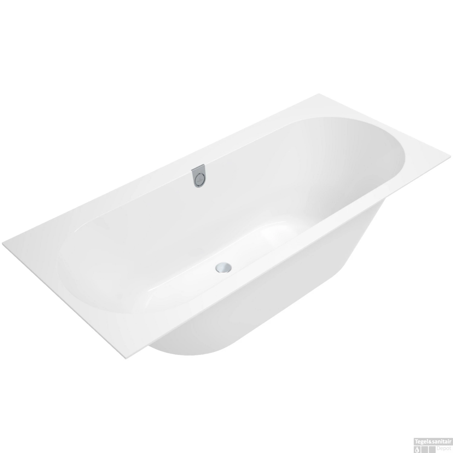 Ligbad Villeroy & Boch Oberon Duobad Quaryl 180 X 80 CM Met Poten Inclusief Overloopcombinatie Wit Alpin - Afbeelding 2