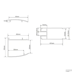Douchewand Wiesbaden 50x200cm 10mm NANO Coating -Baden Luxe Verkoop lijntekening profiel 10mm nano 3