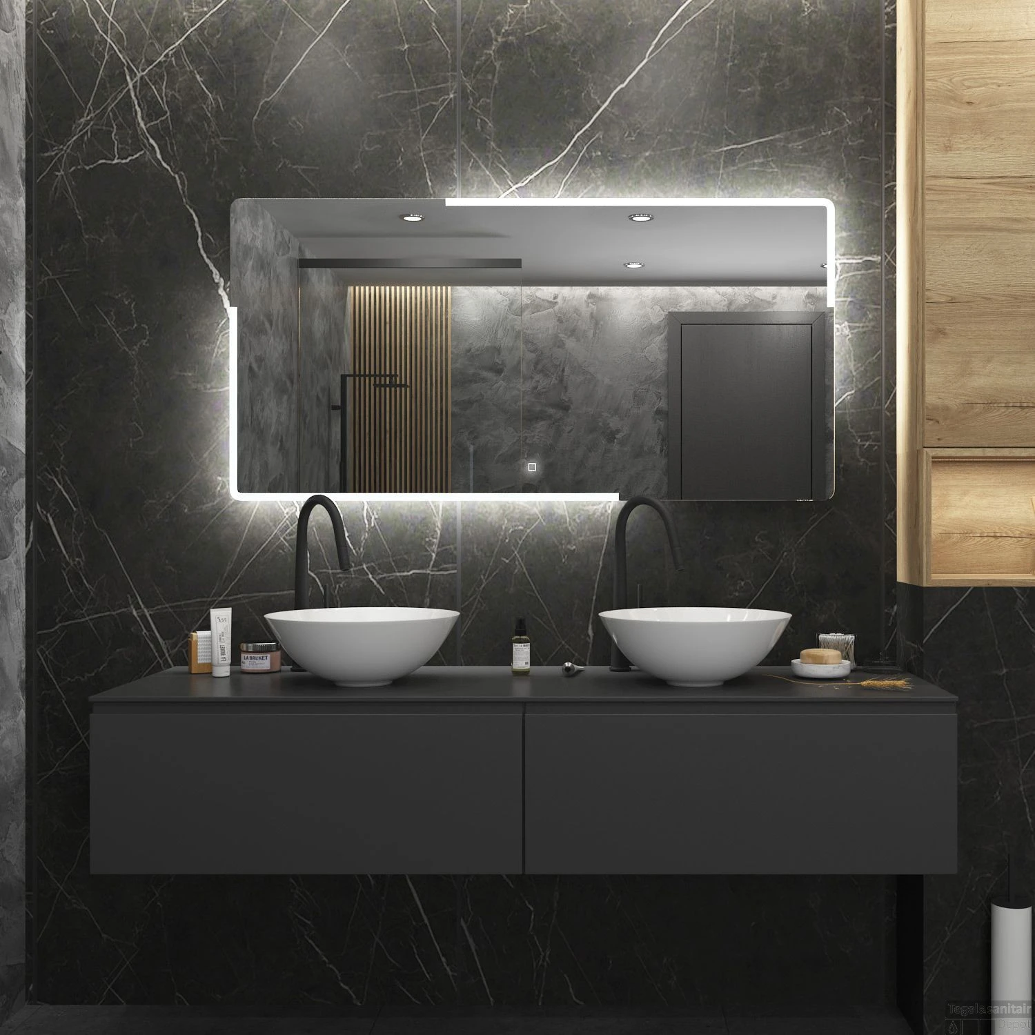 Badkamerspiegel Boss & Wessing Liteem 100x70 Cm Met LED 1 Badkamerspiegel Boss & Wessing Liteem 100x70 Cm Met LED