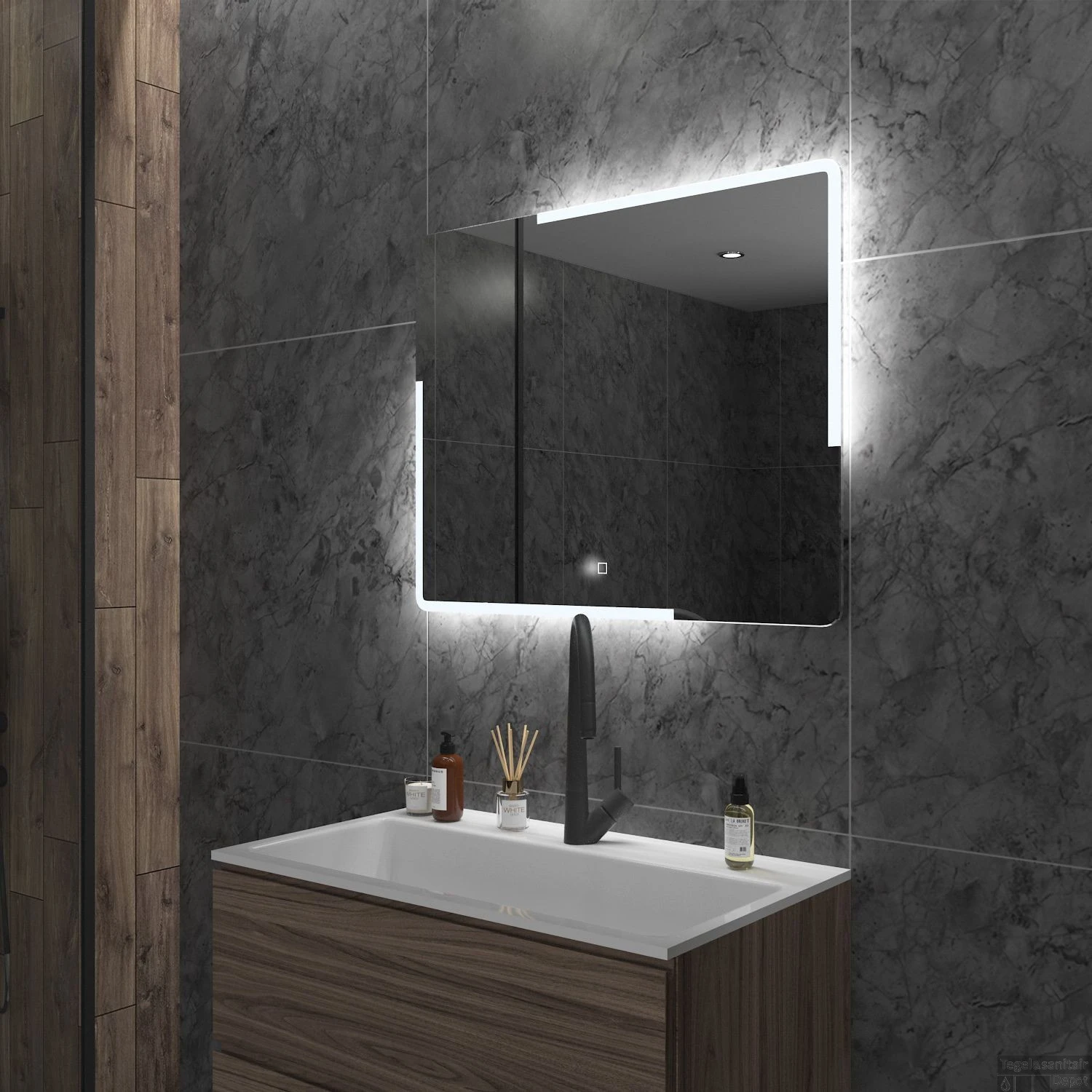 Badkamerspiegel Gliss Design Melite 60x70 Cm Met LED 2 Badkamerspiegel Gliss Design Melite 60x70 Cm Met LED - Afbeelding 2