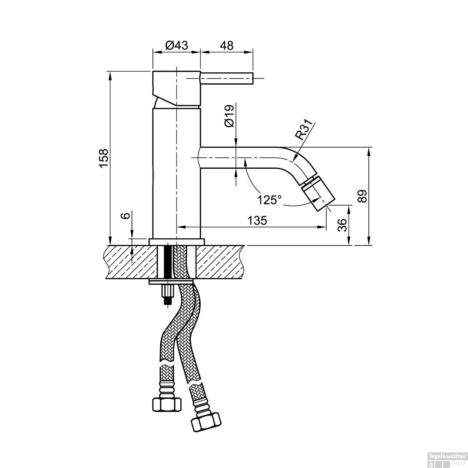 Bidetmengkraan Sapho Minimal Uitloop Gebogen 1-hendel 15.8 Cm RVS 2 Bidetmengkraan Sapho Minimal Uitloop Gebogen 1-hendel 15.8 Cm RVS - Afbeelding 2