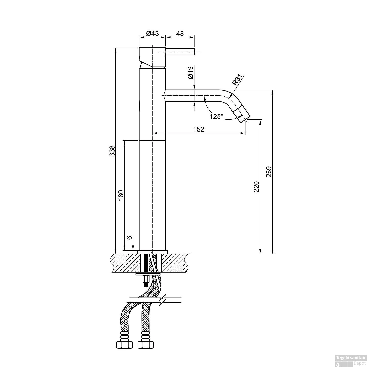 Wastafelmengkraan Sapho Minimal 1-hendel Gebogen Hoog 33.8 Cm RVS 4 Wastafelmengkraan Sapho Minimal 1-hendel Gebogen Hoog 33.8 Cm RVS - Afbeelding 4