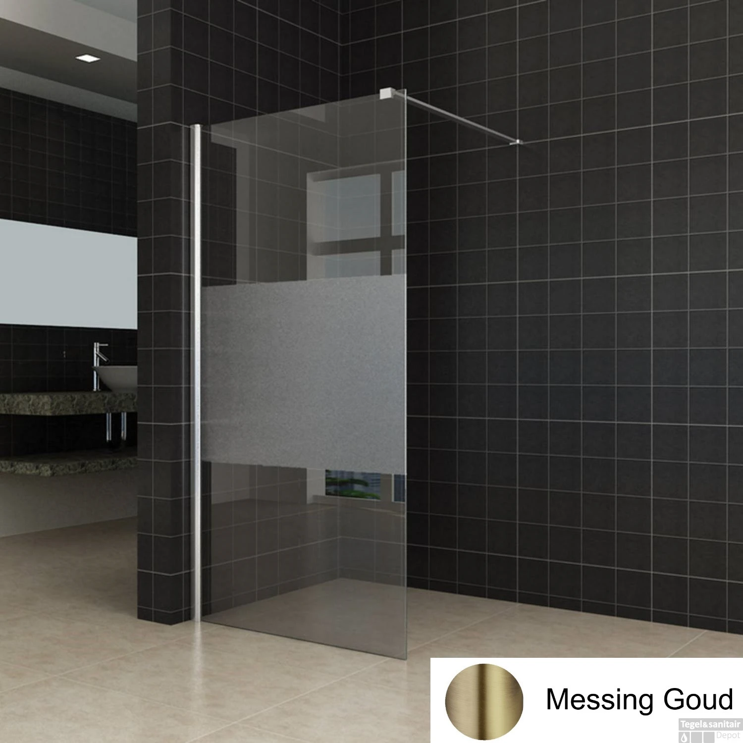 BWS Inloopdouche Pro Line Middenband 80x200 Geborsteld Messing Goud Profiel En Stang 2 BWS Inloopdouche Pro Line Middenband 80x200 Geborsteld Messing Goud Profiel En Stang - Afbeelding 2