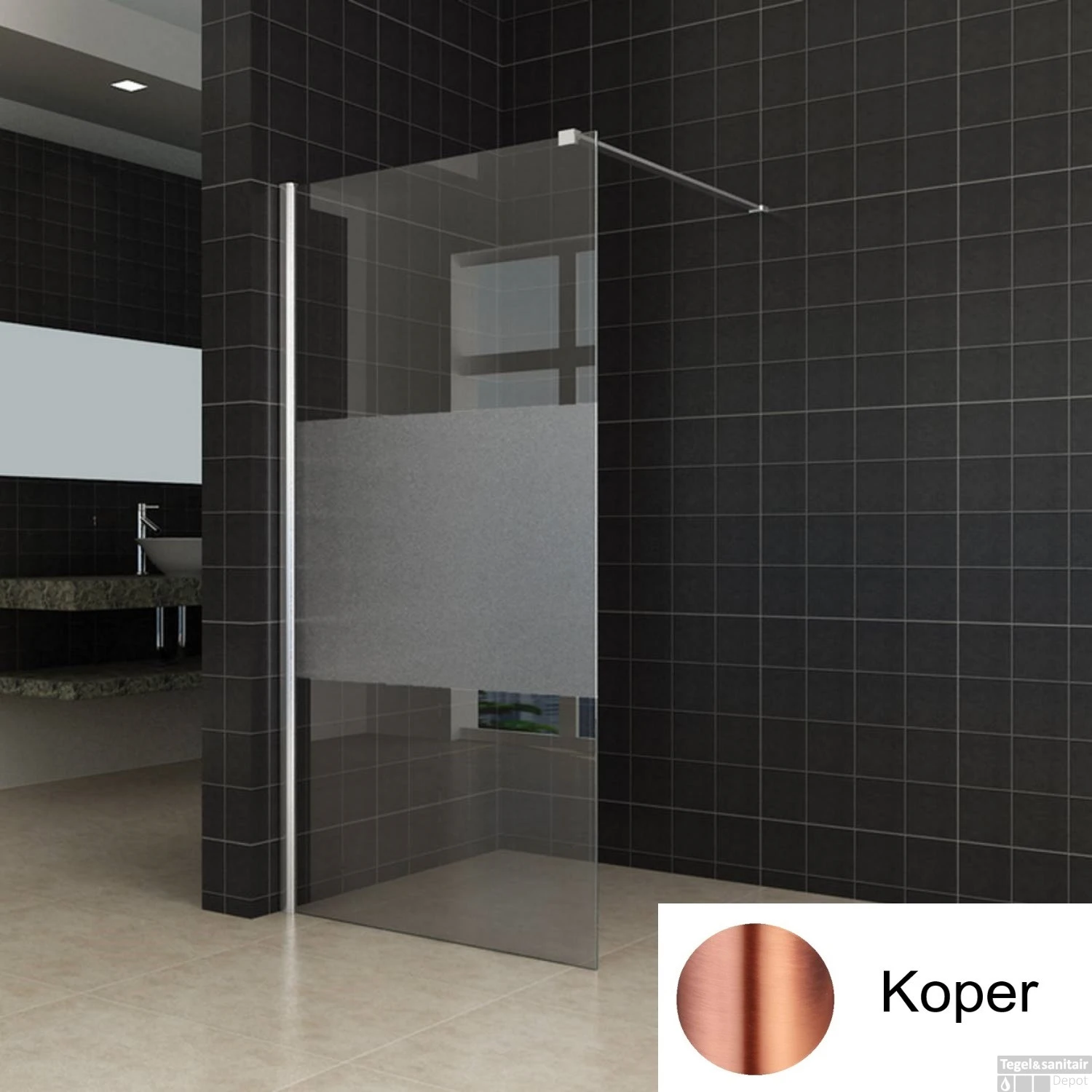 BWS Inloopdouche Pro Line Middenband 90x200 Geborsteld Messing Koper Profiel En Stang 2 BWS Inloopdouche Pro Line Middenband 90x200 Geborsteld Messing Koper Profiel En Stang - Afbeelding 2