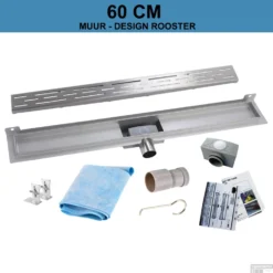 RVS Douchegoot Muurflens Met Uitneembaar Sifon 60x7cm 6,7cm Diep STANDAARD ROOSTER