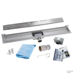 RVS Douchegoot Muurflens Met Uitneembaar Sifon 60x7cm 6,7cm Diep STANDAARD ROOSTER -Baden Luxe Verkoop muur design rooster 60cm shop