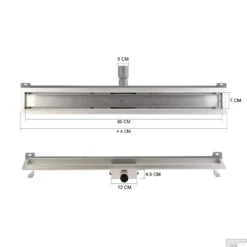 RVS Douchegoot Muurflens Met Uitneembaar Sifon 60x7cm 6,7cm Diep STANDAARD ROOSTER -Baden Luxe Verkoop muur design rooster 60cm tech