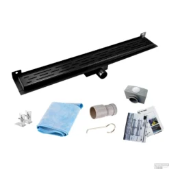 Mat Zwarte RVS Douchegoot Muurflens Met Uitneembaar Sifon 90x7cm 6,7cm Diep Mat Zwart -Baden Luxe Verkoop muur design rooster mat zwart shop 3