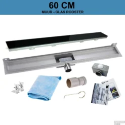 RVS Douchegoot Muurflens Met Uitneembaar Sifon 60x7cm 6,7cm Diep GLAS ROOSTER