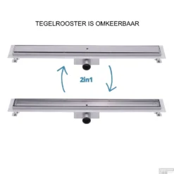 RVS Douchegoot Muurflens Met Uitneembaar Sifon 60x7cm 6,7cm Diep GLAS ROOSTER -Baden Luxe Verkoop muur glas rooster 60cm 6