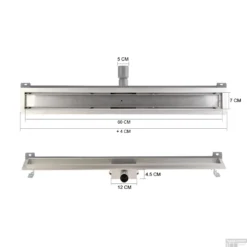 RVS Douchegoot Muurflens Met Uitneembaar Sifon 60x7cm 6,7cm Diep GLAS ROOSTER -Baden Luxe Verkoop muur glas rooster 60cm 7 tech